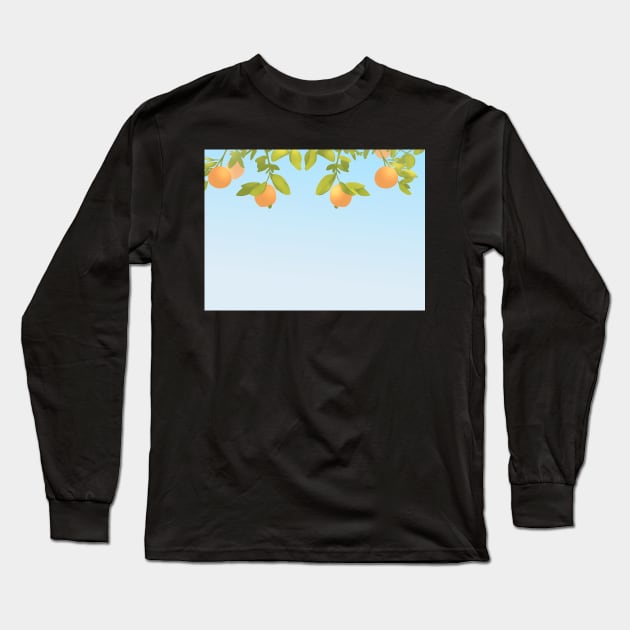 Orange With Leaves Up Blue Sky Long Sleeve T-Shirt by gusniac